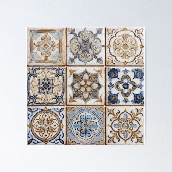 Item preview, Porcelain Beige Ornament Tile Portuguese Inspired Pattern designed and sold by GrinGalore.