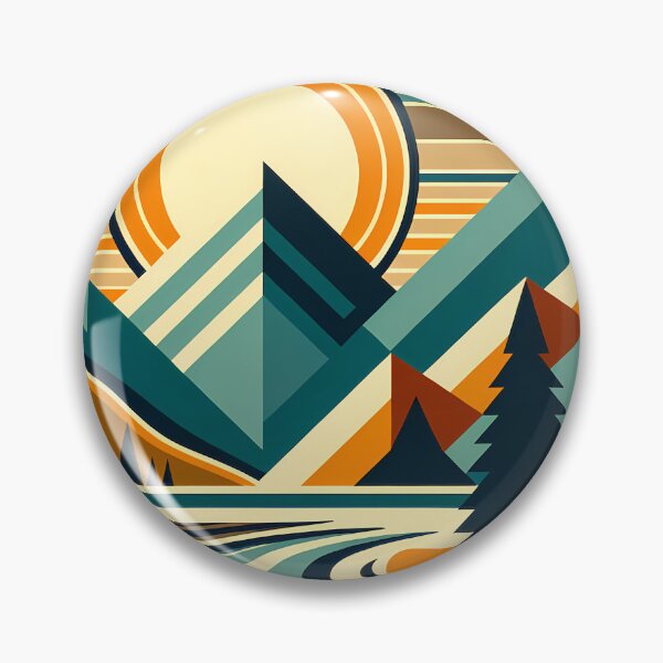 Item preview, Geometric Mountain Peaks with Sun and Pine Trees designed and sold by InkSmithery.