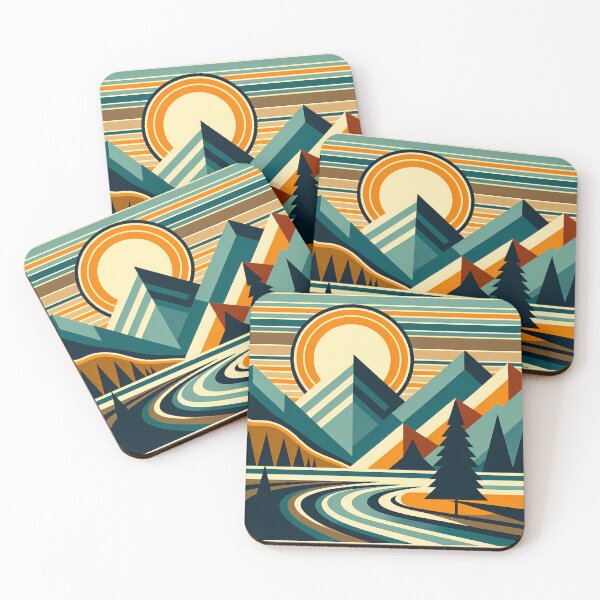 Item preview, Geometric Mountain Peaks with Sun and Pine Trees designed and sold by InkSmithery.