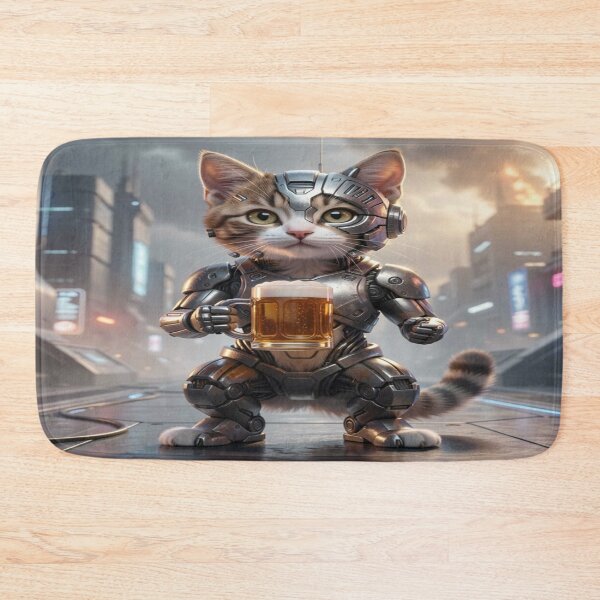 Item preview, Cyber Cat Warrior in Neon City – Futuristic Art, Urban Energy & Creative SciFi Vibes designed and sold by FotoworldEdel.