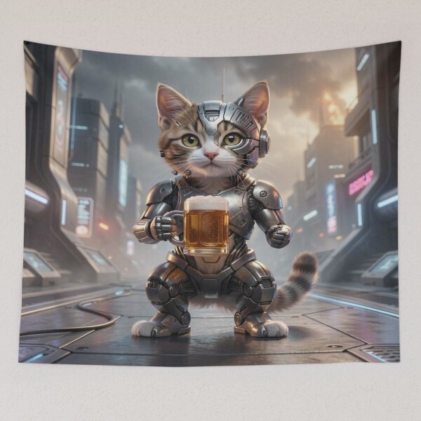 Item preview, Cyber Cat Warrior in Neon City – Futuristic Art, Urban Energy & Creative SciFi Vibes designed and sold by FotoworldEdel.