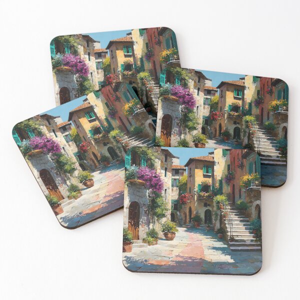 Item preview, Tuscan Cobblestone Street with Colorful Flowers designed and sold by daila70.