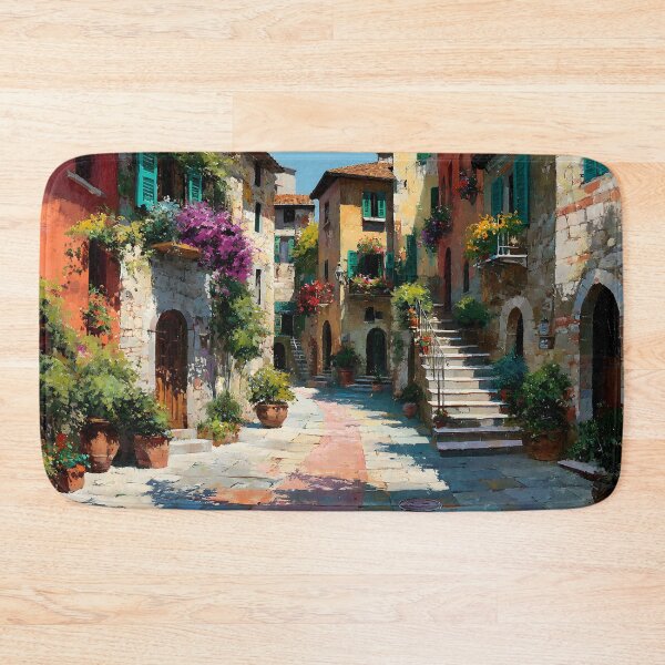 Item preview, Tuscan Cobblestone Street with Colorful Flowers designed and sold by daila70.