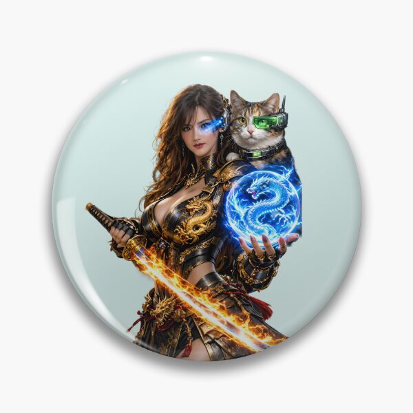 Item preview, Cyber Samurai Girl with Dragon Spirit Orb and Cyber Cat designed and sold by Dragon-Samurai.