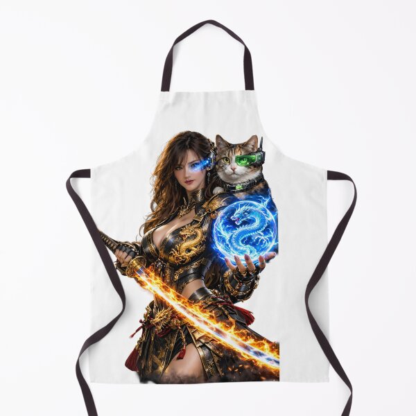 Item preview, Cyber Samurai Girl with Dragon Spirit Orb and Cyber Cat designed and sold by Dragon-Samurai.
