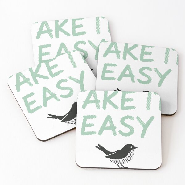 Item preview, Minimal motivational poster reading  Take It Easy  in mint halftone type with a black dotted bird illustration. Clean white canvas design conveys relaxation designed and sold by Dejbar.