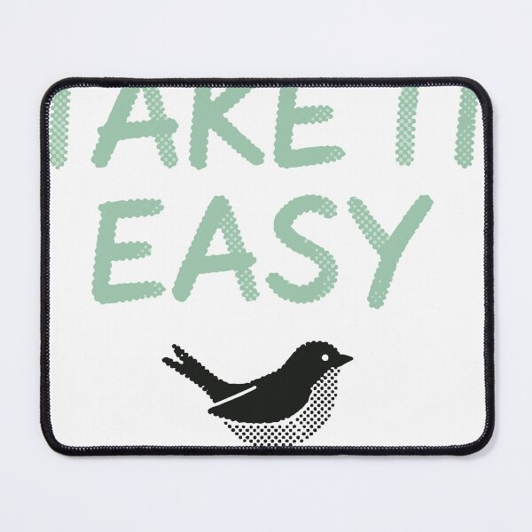Item preview, Minimal motivational poster reading Take It Easy in mint halftone type with a black dotted bird illustration. Clean white canvas design conveys relaxation designed and sold by Dejbar.