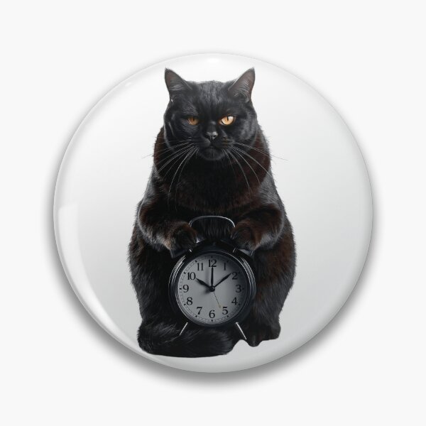 Item preview, Grumpy Black Cat With Alarm Clock designed and sold by BlondeBalance.