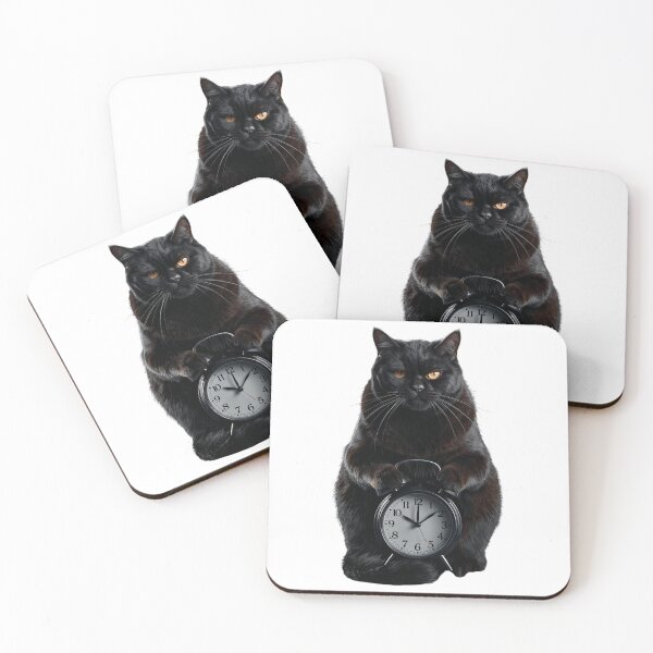 Item preview, Grumpy Black Cat With Alarm Clock designed and sold by BlondeBalance.