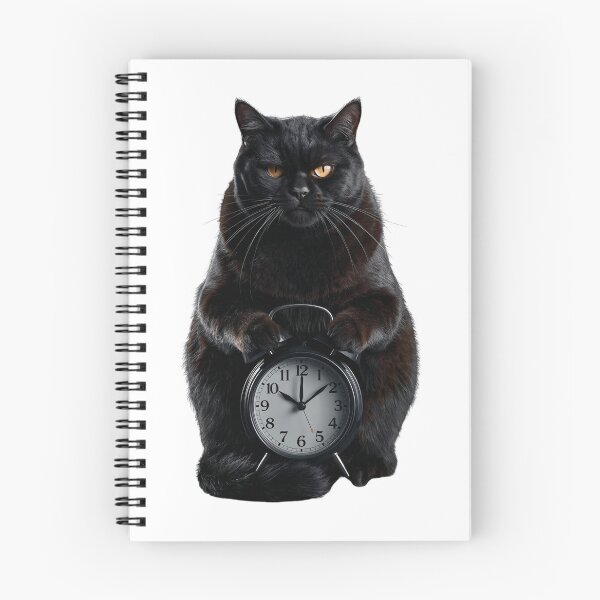 Item preview, Grumpy Black Cat With Alarm Clock designed and sold by BlondeBalance.