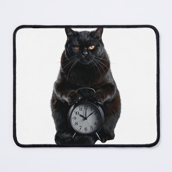 Item preview, Grumpy Black Cat With Alarm Clock designed and sold by BlondeBalance.
