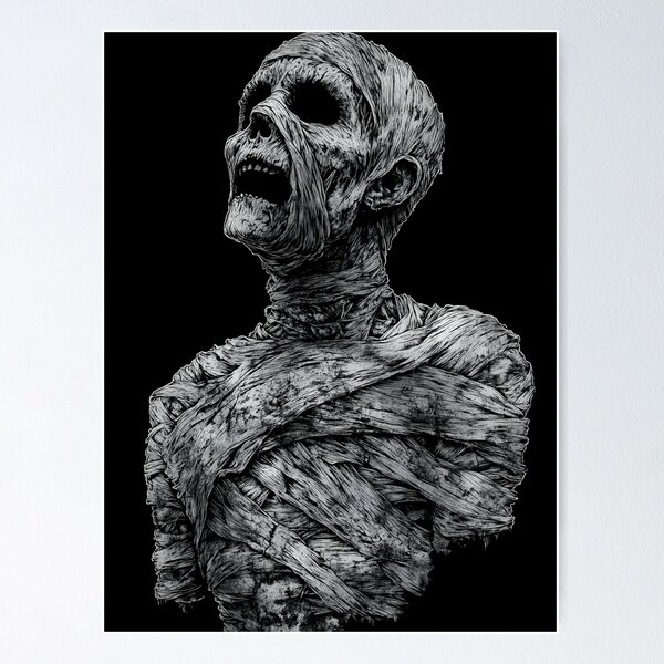 Item preview, Creepy Mummy Skull Dark Gothic Horror Illustration designed and sold by Shoot-The-Moon.