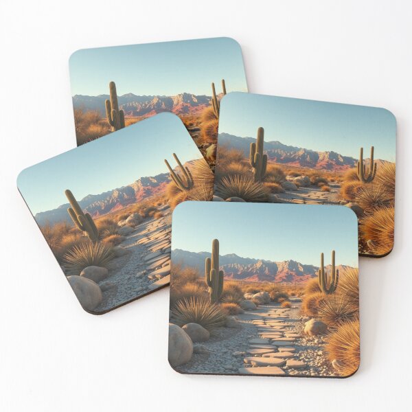 Item preview, Sunlit Desert Pathway with Cacti and Mountains designed and sold by Jade Ado.
