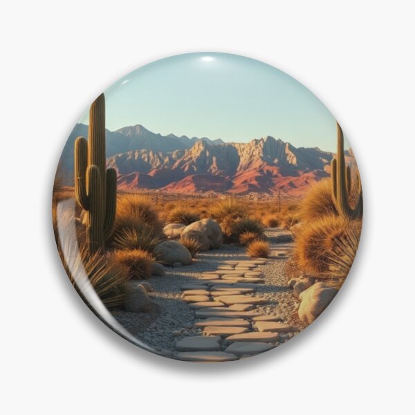 Item preview, Sunlit Desert Pathway with Cacti and Mountains designed and sold by Vida e Arte.