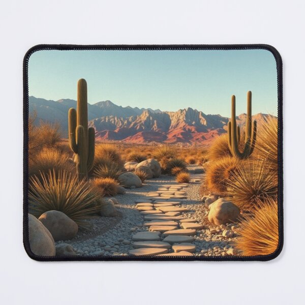 Item preview, Sunlit Desert Pathway with Cacti and Mountains designed and sold by Vida e Arte.