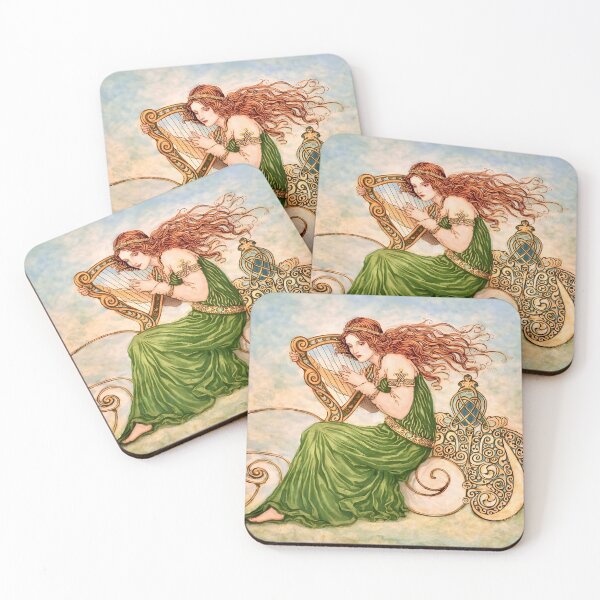 Item preview, Irish Goddess Playing Harp – Celtic Art Nouveau Mythology Illustration designed and sold by EmiliaBassano.