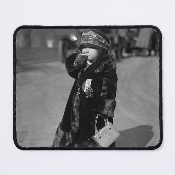 Item preview, Vintage funny little girl in fur coat smoking cigarette humorous black and white photograph designed and sold by Astrid Arkhangelsky.