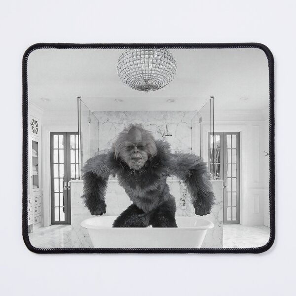 Item preview, Sasquatch, Bigfoot, in the bathtub humorous funny black and white photograph designed and sold by Astrid Arkhangelsky.