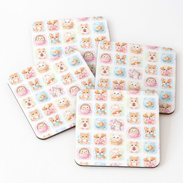 Item preview, Cute Kawaii Animal Sticker Set – Watercolor Cat, Puppy, Bunny & Hedgehog Aesthetic Stickers designed and sold by Qingtian814.
