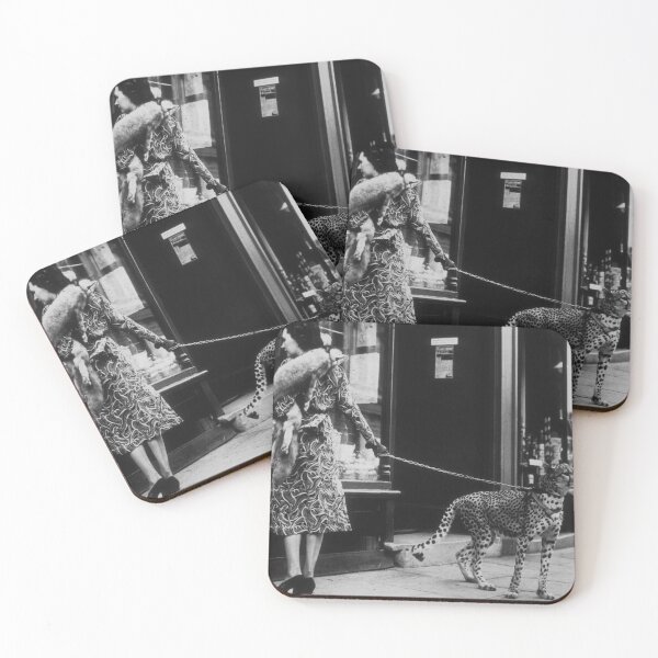 Item preview, American silent film actress Phyllis Gordon window-shopping in Earls Court, London 1939 with her four-year-old cheetah vintage black and white photograph designed and sold by Astrid Arkhangelsky.
