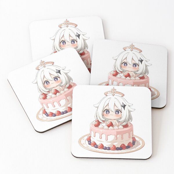 Item preview, Cute Chibi Angel Girl Sitting on Strawberry Cake – Kawaii Dessert Anime Style designed and sold by Dyan4.