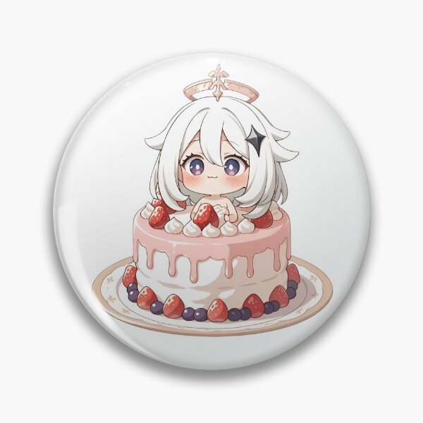 Artikelvorschau, Niedliches Chibi-Engelsmädchen sitzt auf Erdbeerkuchen – Kawaii-Dessert im Anime-Stil entworfen und verkauft von Dyan4.