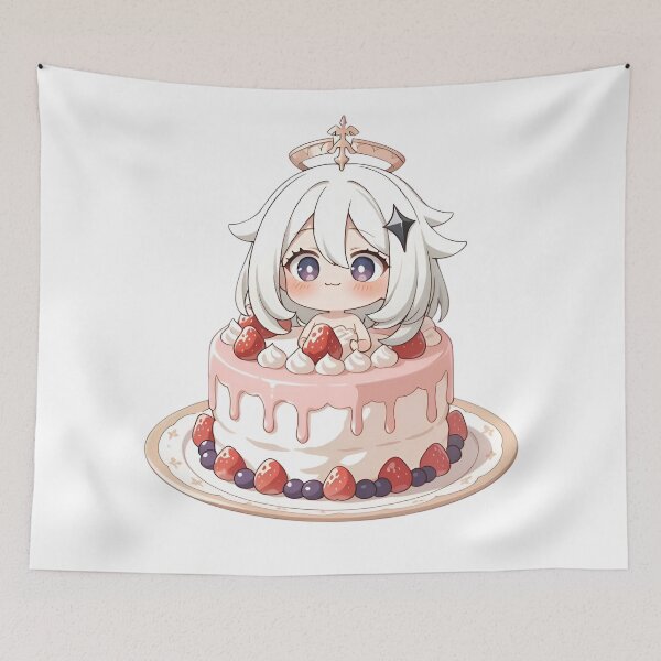 Item preview, Cute Chibi Angel Girl Sitting on Strawberry Cake – Kawaii Dessert Anime Style designed and sold by Dyan4.