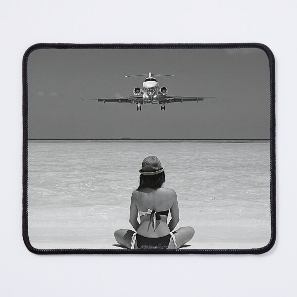 Item preview, Steady As She Goes 2; aircraft coming in for an island landing black and white photography poster print designed and sold by Astrid Arkhangelsky.