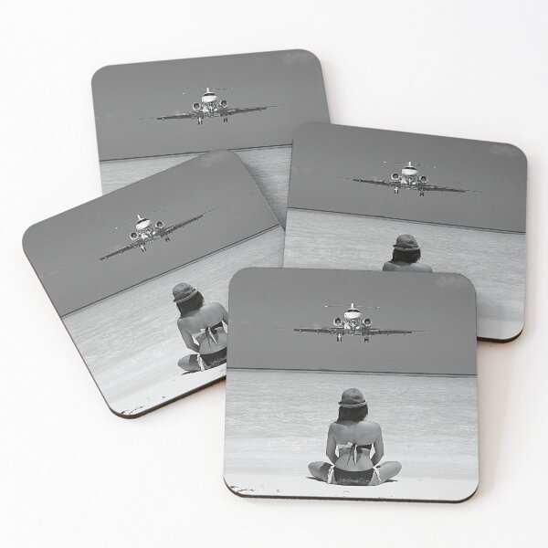 Item preview, Steady As She Goes 2; aircraft coming in for an island landing black and white photography poster print designed and sold by Astrid Arkhangelsky.