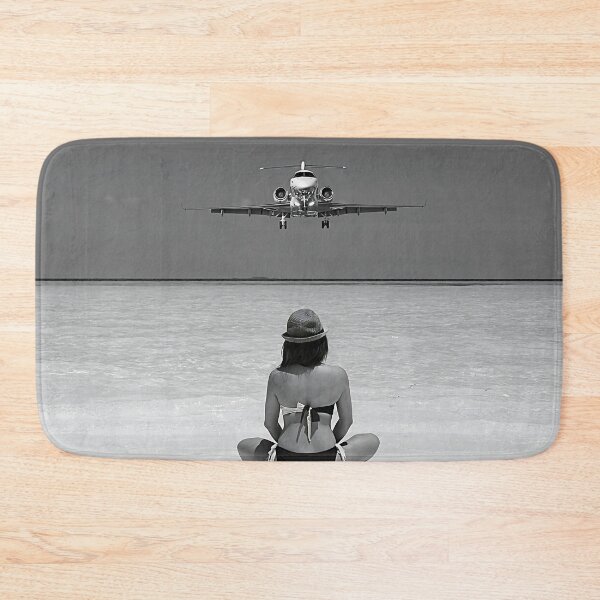 Item preview, Steady As She Goes 2; aircraft coming in for an island landing black and white photography poster print designed and sold by Astrid Arkhangelsky.