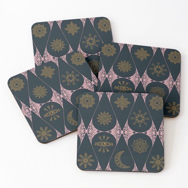 Item preview, Retro Nouveau Mystic Tiles - stained glass geometric - Rose gold and blue designed and sold by Elodie-Motifs.