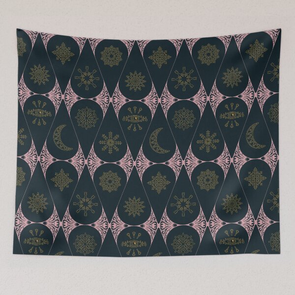 Item preview, Retro Nouveau Mystic Tiles - stained glass geometric - Rose gold and blue designed and sold by Elodie-Motifs.