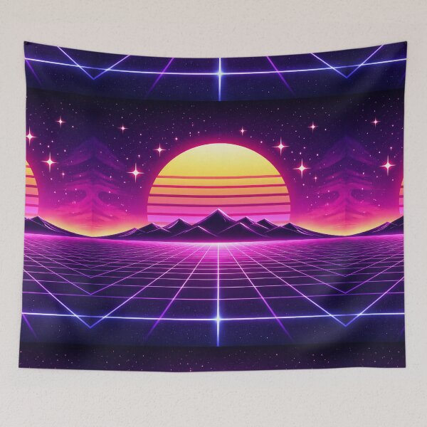 Item preview, Neon Retro Sunset Synthwave Horizon Minimal Aesthetic Design designed and sold by Sadia  Jannat.