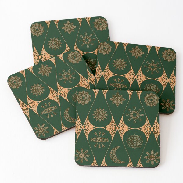 Item preview, Retro Nouveau Mystic Tiles - stained glass geometric - Emerald and gold designed and sold by Elodie-Motifs.