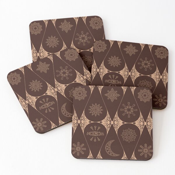 Artikelvorschau, Retro Nouveau Mystic Tiles – geometrisches Buntglasmuster – Braun und Beige entworfen und verkauft von Elodie-Motifs.