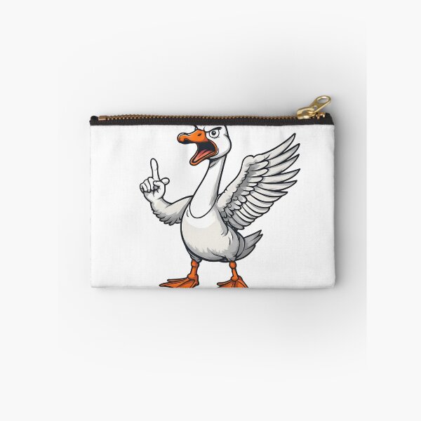 Artikelvorschau, Wütende Cartoon-Gans, aufrecht stehend, ein Flügel zeigt den Mittelfinger, kühner flacher Vektorstil, zentriertes T-Shirt entworfen und verkauft von : CraftyVibes.