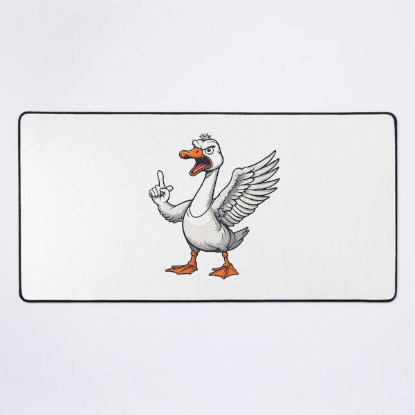Item preview, Angry cartoon goose standing upright, one wing showing middle finger, bold flat vector style, centered t-shirt designed and sold by : CraftyVibes.
