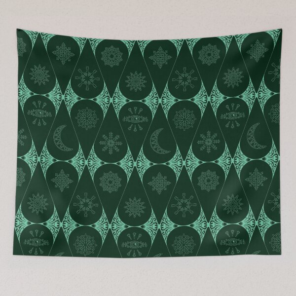 Item preview, Retro Nouveau Mystic Tiles - stained glass geometric pattern - Green shades designed and sold by Elodie-Motifs.