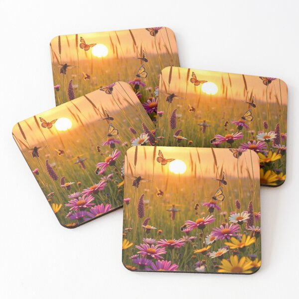 Item preview, Sunset wildflower meadow with butterflies designed and sold by Vida e Arte.