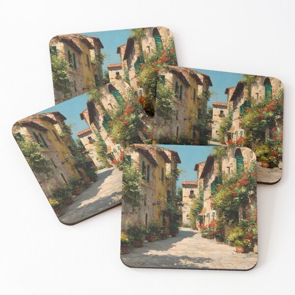 Item preview, Sunlit Tuscan Cobblestone Street with Flowers designed and sold by daila70.