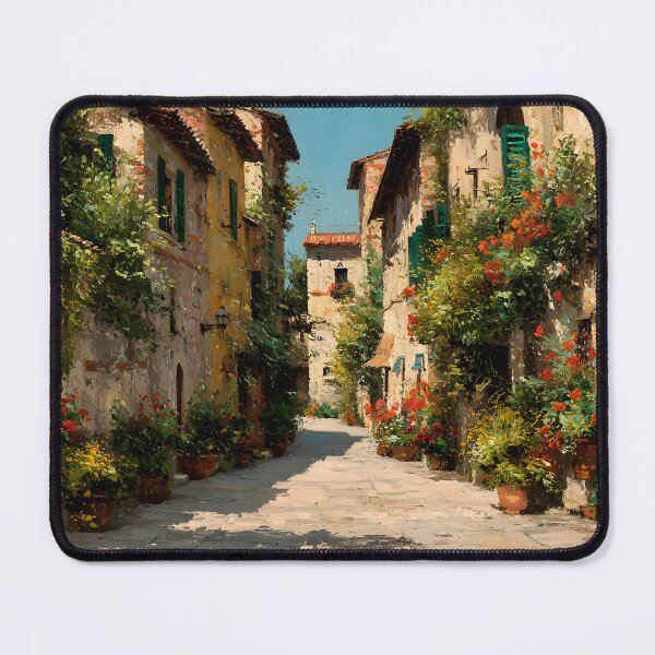 Item preview, Sunlit Tuscan Cobblestone Street with Flowers designed and sold by daila70.