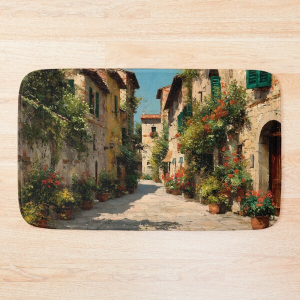 Item preview, Sunlit Tuscan Cobblestone Street with Flowers designed and sold by daila70.