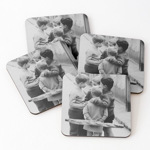 Item preview, Meeting around a baguette, vintage little boys in Paris black and white humorous funny photograph poster print designed and sold by Astrid Arkhangelsky.