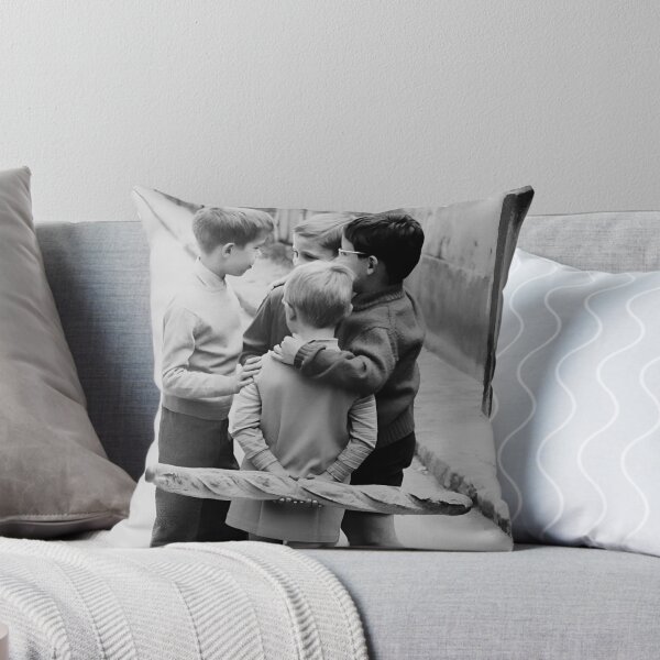 Item preview, Meeting around a baguette, vintage little boys in Paris black and white humorous funny photograph poster print designed and sold by Astrid Arkhangelsky.
