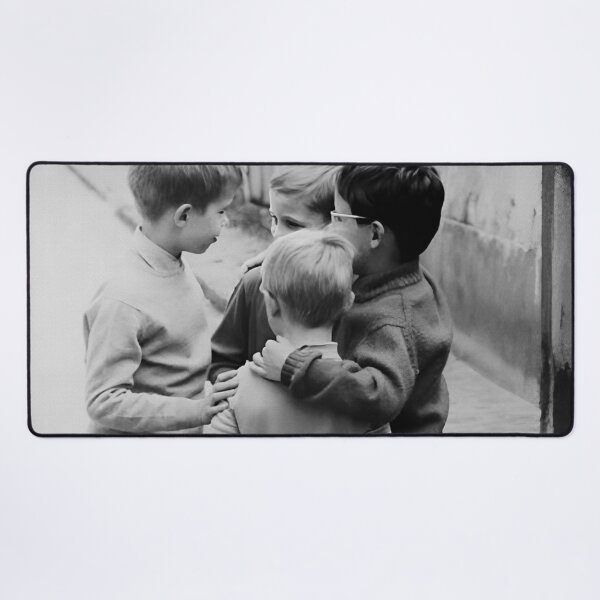 Item preview, Meeting around a baguette, vintage little boys in Paris black and white humorous funny photograph poster print designed and sold by Astrid Arkhangelsky.