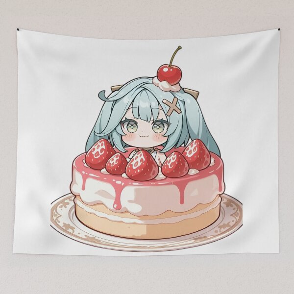 Item preview, Cute Strawberry Cake Chibi Girl | Kawaii Anime Dessert Character | Pastel Aesthetic Sweet Illustration designed and sold by Dyan4.