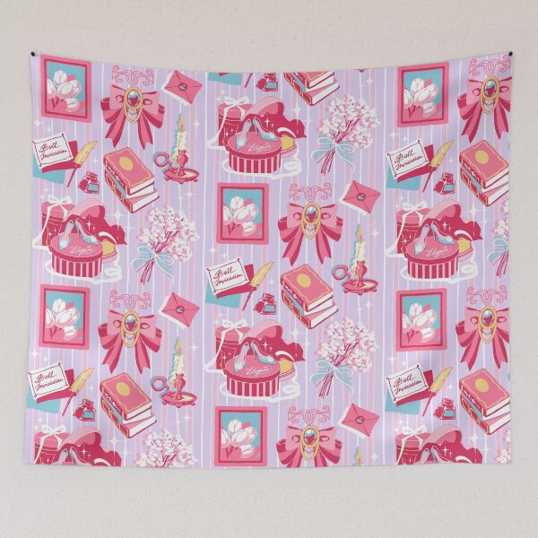 Item preview, Romantic Regency Aesthetic Pattern  (Pink, Yellow, baby blue and purple colours) | Vintage Books, Bows and Royal Accessories Collage designed and sold by MinimalAnGo.