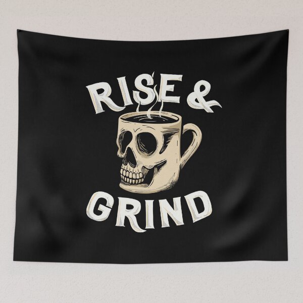 Item preview, Rise n Grind Skull Coffee Mug - Dark Gothic Coffee Humor Art designed and sold by danhoodstudio.