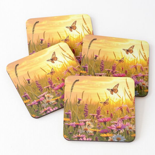Item preview, Golden sunset wildflower meadow with butterflies designed and sold by Vida e Arte.