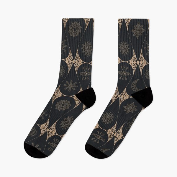 Item preview, Elegant black and gold celestial tiles with ornate linework and mystical snowflake symbols. designed and sold by Elodie-Motifs.